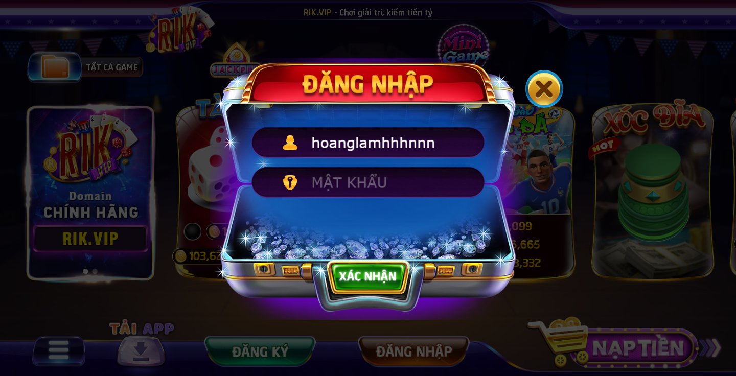 Giao diện đăng nhập RIKVIP